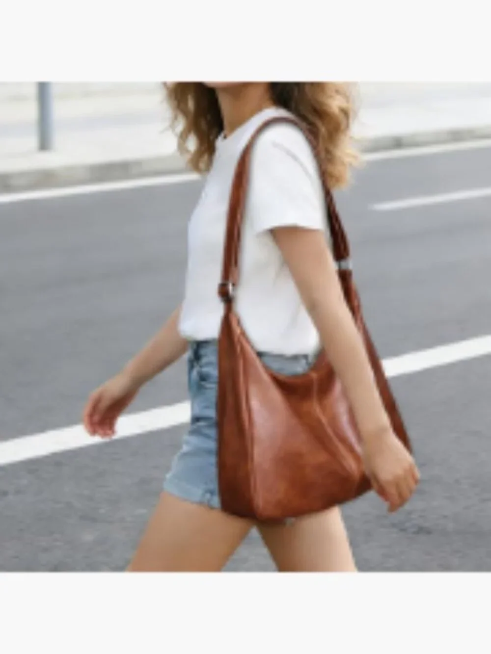 Women's Vegan Leather Hobo Bag Slouchy Shoulder Tote Crossbody Adjustable Strap